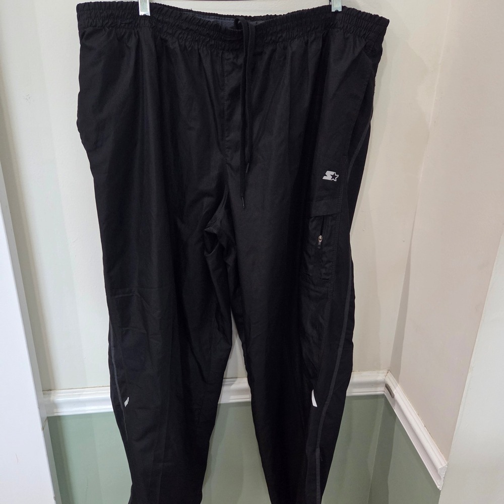 Starter Track Pants XL Black Mesh Lined Windbreaker Joggers Ankle Zip Pockets